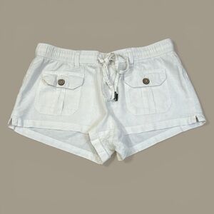 Casual White Linen-Blend Drawstring Bermuda Shorts